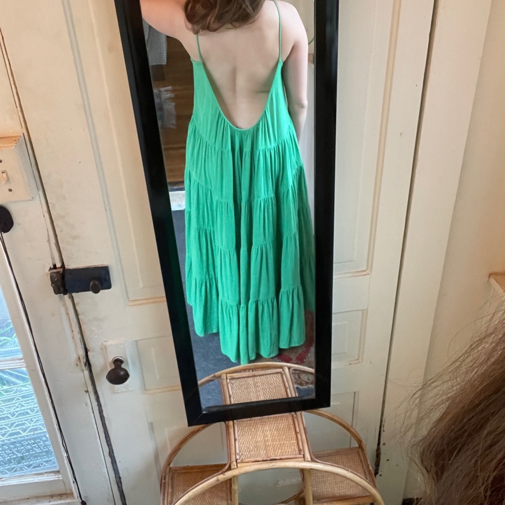 Kalita Tiered Cotton Handmade Green Maxi Dress with Spaghetti Straps + Low Back - Picture 9 of 10